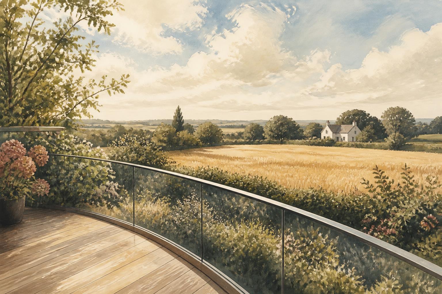 A beautiful English country estate at golden hour, with a rose garden in the foreground